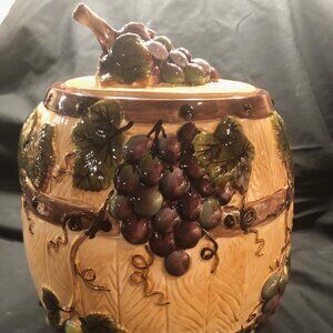 Pacific Rim Grape and grape vine pattern cookie jar about 11 1/2 inches tall
